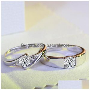 Couple Rings Sier Couples Ring Titanium Steel Simation Diamond European And American Fashion Openable Drop Delivery Jewelry Dhedz