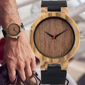 Natural Wood Watch for Men Mens Blue Genuine Leather Quartz Wooden Case Male Wristwatch Real Wood Wrist Watches Brown Fashion Cloc209t