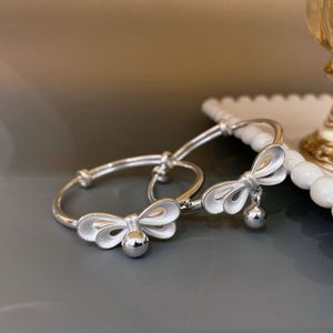 1 Pair Lovely Baby Bangles S999 Silver Bow Bells Bangles Bracelets for Babies Nice Birthday Gift