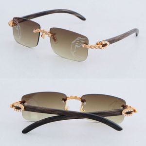 Luxury Moissanite Diamond Rimless Sunglasses for Women Original Marbled Black Buffalo Horn Men Vintage lens glasses Big Stones Large Glasses Mens