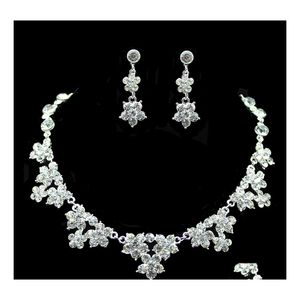 Set di gioielli da sposa Fidanzamento Orecchini da sposa con strass e collana Accessori per abiti semplici e brillanti In Bk Drop Delivery Dhwu9