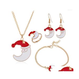 Charmarmband Trending Products European och American Christmas Series Oil Drop Old Man Elk Bell Earrings Halsband Armband Ring S DHDH6