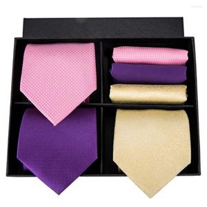 Bow Ties Hi-Tie Designer Brand Silk Made Necktie Pocket Square Cufflinks Set Solid Pattern Tie For Men Box Gift