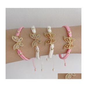 Charm Bracelets 5Pcs/Lot Handmade Cubic Zircon Pierced Butterfly Braided Rope Drop Delivery Jewelry Dhapo