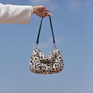 Sacchetti da sera inverno morbido peluche leopardo stampe donne spalla in finta pelliccia da donna hobos borsetto vintage femmina borsette borse