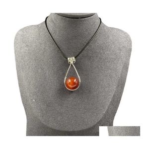 Pendant Necklaces Anxiety Necklace Wire Wrapped Red Agate Rough Stone Natural Crystal Rolling Ball Drop Delivery Jewelry Pendants Dhkzv