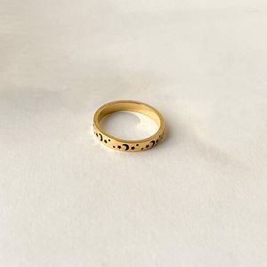 Wedding Rings Fashion Star And Moon Pattern Titanium Steel Gold-plated Ring Japanese Korean Retro Personality Srainless Woman