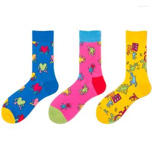 Men's Socks Mens Happy 3 Colors Multicolor Love Cartoon Character Men Combed Cotton Calcetines Largos Hombre Gifts For
