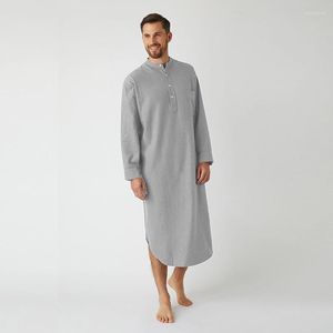 Männer Nachtwäsche Mode Männer Robe Nachthemd Langarm Knopf Einfarbig Hemd Muslimischen Dubai Abaya Türkei Haus Für