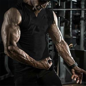 Men's Tank Tops 2022 Men Gyms-clothing Stringer Fitness Gyms Shirt Muscle Workout Top Bodybuilding Cool V-neck Singlets