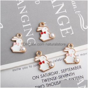 Charms Rabbit Pearl Enamel Alloy Gold Plated Color Pendants For Handmade Diy Earrings Necklace Key Chain Phone Jewelry Making Drop D Dh5Ys