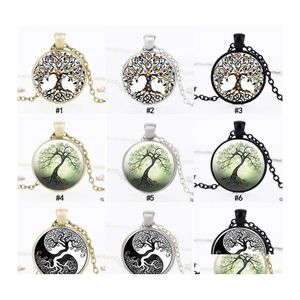 Подвесные ожерелья модные дерево жизни Time Time Gem Cabochon Glass Charm Sier Black Bronze Linc