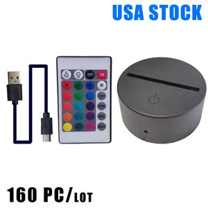 Cabo USB Touch 3D LED Suporte de luz Base de lâmpada Luzes noturnas Substituição 7 cores Bases de iluminação coloridas Suportes de decoração de mesa usastar