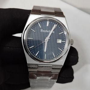 남성 시계 블루 자동 이동 유리 바닥 강철 스트랩 손목 시계 시계 40mm
