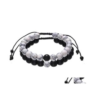 Urok bransoletki 2PCS/SET Pary Dystans Braid Men Zestawy Regulowane Stone Biały i czarny Ying Yang Bransoletka Biżutercha Dh3xl