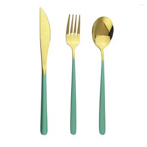 Flatware Sets Green Gold Tableware Set 304 Stainless Steel Dinnerware Dinner Knife Fork Spoon Cutlery Kitchen Mirror