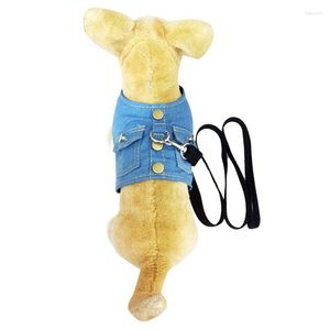 Hundhalsar Pet Cat Harness Lash Set Justerbar denimjacka med Pocket Chest Back Strap Vest Spot Teddy Small Puppy Accessories