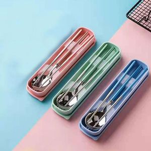 Dinnerware Sets Stainless Steel Chopsticks Spoons Fork Portable Tableware Three-piece Suit Students Solo Travel To-go Boxes Talheres Vajilla