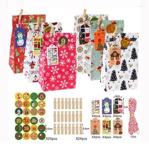 Present Wrap 24sets Christmas Kraft Paper Bags Countdown Bag Navidad Xmas Candy Packaging Set Year With Lickers