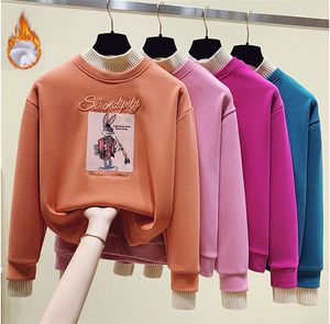 Autumn Winter Women Sweatshirts Half Turtleneck långärmad brev broderi rockar koreanska tecknade tröjor toppar