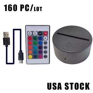 Lâmpada de illusão 3D Base de luz noite 7 cor de toque de cor de toque Tabelas Lâmpadas de decoração Base para presente de natal com abds USB Cable Crestech Stock EUA