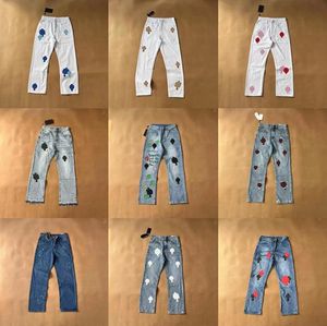 Designer Mens Jeans Hip Hop High Street Chrome Fashion Brand Cycling Motorcykel Cross Straight Jean Pants Hearts