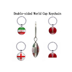 Keychains colhedores de futebol duplos bandeiras de futebol de vidro Cabochon Fãs de futebol de souvenir Carreira de bolsa de capa de carro -chave DHPC0 DHPC0