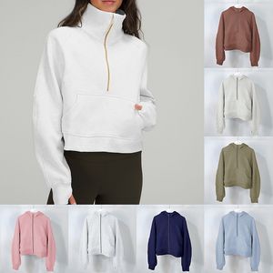 Thick Scuba lululemen womens yoga hoodie Plus Velvet jackets Autumn and winter hoodys sports half zipper terry designer sweater chothing loose short clothes