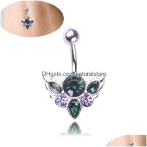 Anelli con bottone a campana per ombelico Animale Carino Zircone Gioielli per il corpo in cristallo Piercing con strass in acciaio inossidabile per regalo da donna Colore verde Dro Dhikt