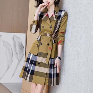 Spring new Women's trench coats Plaid Lapel Mid Length slim fit khaki Trench Coat Long Sleeve Windbreaker pluz size 3XL dress shirts