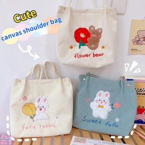 Bolsas de armazenamento 2022 Bolsa de ombro de lona Girls Girls Women Bola de estudante Cartoon Tote Escola One-ombro com Bear Kawaii