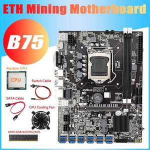 Motherboards -B75 ETH Mining Motherboard 12XPCIE To USB Random CPU DDR3 8GB RAM Fan SATA Cable Switch LGA1155