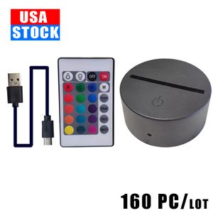 3D Illusion Nachtlicht 3in1 RGB LED Lampensockel Touch-Schalter Ersatzsockel für 3D Tisch Schreibtischlampen US usastar