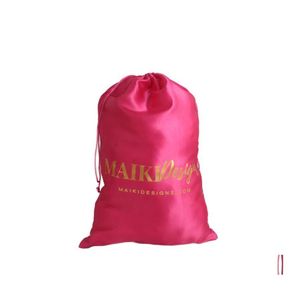 Gift Wrap Custom Logo Printing Luxury Human Hair Wig Satin Packaging Bag f￶rl￤nga storlek 28x40cmgift Drop Delivery Home Garden Festive P DHTFD
