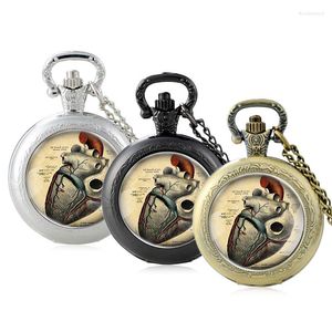 Relógios de bolso exclusivo coração retro anatomia design vidro cabochon quartzo assistir homens vintage homens mulheres pingentes colar cadeia relógio presentes