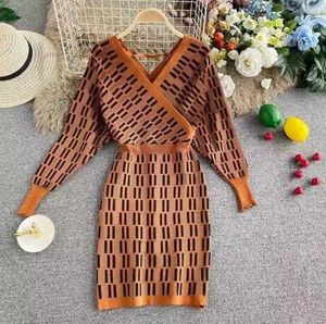 Casual Dresses Womens sweater designer dresses casual coat V-Neck long sleeve printed Dress women fashion embroidery letter sexy top clothing YD9Y