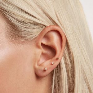 Stud Earrings Minimal Multi Piercing Gold Plated 925 Sterling Silver Mini Small Round Ball CZ Pearl Set Of 3 Pcs Earring