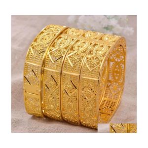 Bangle 24K Dubai 4Pcs/Lot Gold Color Bangles For Women Bride Wedding Ethiopian Bracelet Africa Arab Jewelry Charm Bresslate Drop Del Dhf9B