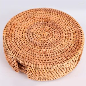 Maty stołowe 6pcs/zestaw 8 cm/10 cm rattan splot kubka okrągłe zastawa stołowa dania podkładki pić podstawki do herbaty akcesoria