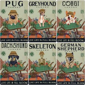 Pug Garden Metal m￥lning strand liv tenn skylt bar caf￩ hemrum v￤ggdekor husdjur konst affisch katt och hund m￥lning 20 cmx30 cm woo