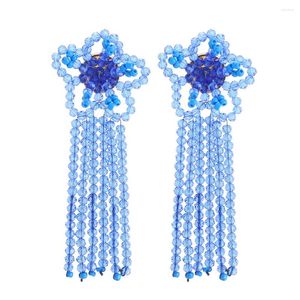 Dangle Earrings Ztech Blue/Purple Beads Flower Long Tassel For Women Korean Fashion Trending Jewelry Cute Accessories Bijoux Femme