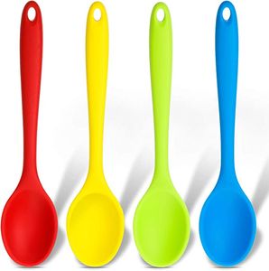 Colheres de silicone colher antiaderente de cozinha que serve colheres de agitação para cozinhar ferramentas de mistura de cozimento 4 cor 210mm 1222948