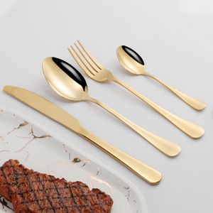 Besteck-Sets, 4-teilig, glänzend goldfarben, Edelstahl, Besteck, Geschirr-Set, Geschirr, Abendessen, Reise, Gabeln, Messer, Löffel, Besteck