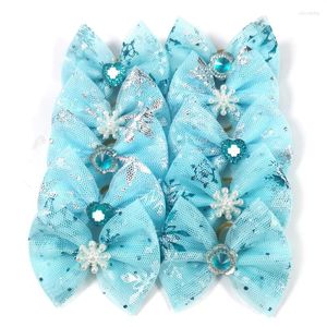 Dog Apparel 50/100pcs Winter Pet Hair Bows Boy Girl Grooming Rubber Bands Blue Snowflake Accessories Product