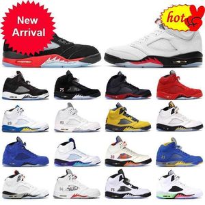 OG 2023 High Jumpman 5 5S Top 3 Fire Red Michigan Mens Basketball Shoes Retroes Frapes Fresh Prince Black Muslin Satin Satin Trainers