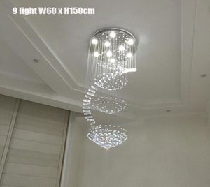 Lyxig LED -regndropp Chandelier Crystal Light GU10 LED -gl￶dlampor Flush Mount Staircase Lysningsf￤ste Rostfritt st￥l Kall White9000929