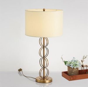 Masa lambaları dekoratif metal halka tasarım başucu kumaş ışık gölgeleri villa el ev led ışıkları ta099