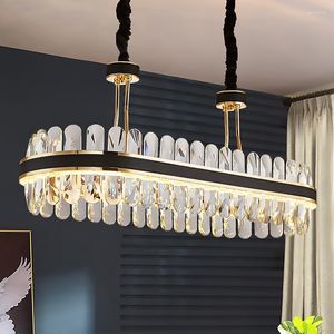 Lustres de lustres de cristal lustre moderno lâmpada de luxo luminária oval oval metal de metal inoxidável iluminação pendente