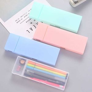 1pc Simple Transparent Pencil Case Frosted Plastic Pink Blue Green White Pens Storage Box Stationery Supplies Holder