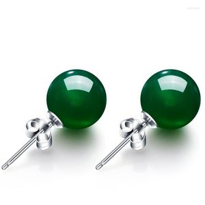 Stud Earrings 6-8mm Round Green Agate For Women S925 Sterling Vintage Fine Jewelry Wedding Brincos High Quality